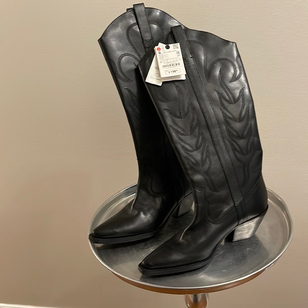 Brand new Zara black cowboy boots! Europe size 37!